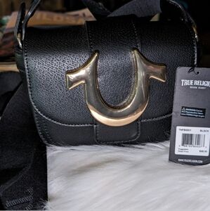 True Religion Black Crossbody Bag with Horseshoe Detail